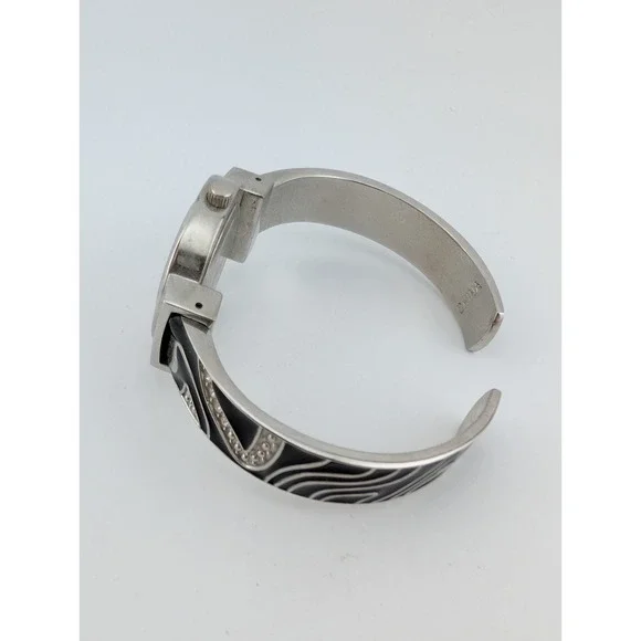 Studio Time Bangle Watch Women 30mm Case Black Enamel Rhinestones- New Battery - Picture 7 of 8